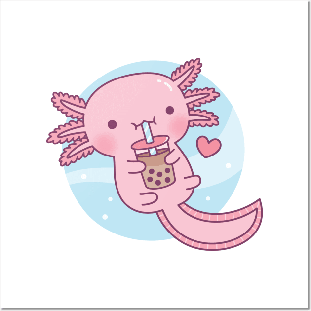 Cute Axolotl Loves Bubble Tea Wall Art by rustydoodle